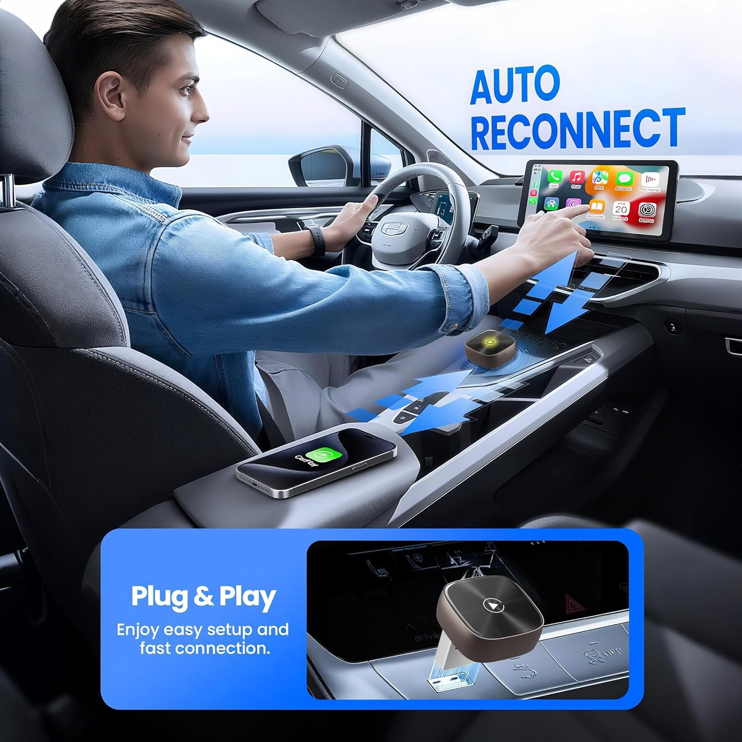 Wireless Carplay Adapter for Iphone & Android Auto, Plug & Play Converts Wired to Wireless Carplay, Compatible with Ios 10+/Android 11+, Mini USB Design（2016 +）