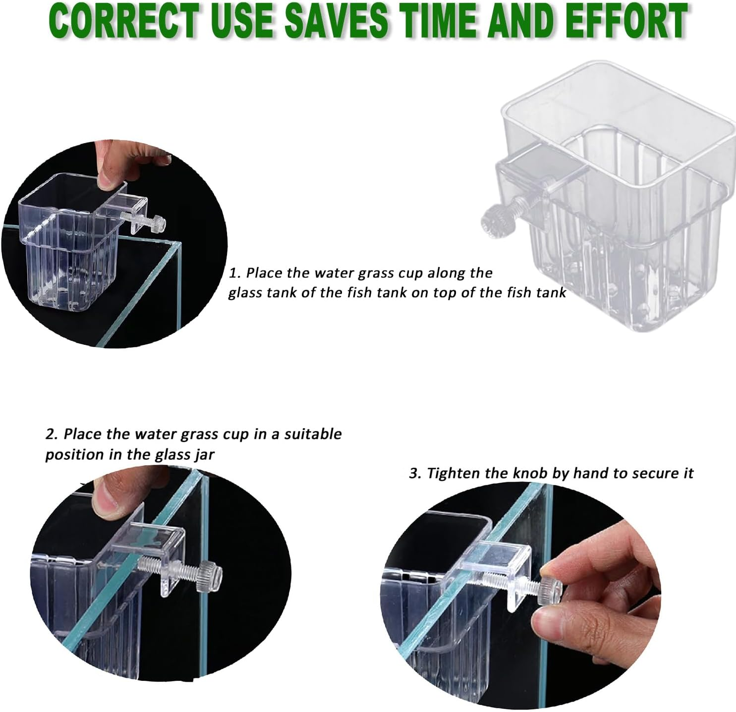 Aquarium Plant Holder Hanging Aquatic Planter Cups Fish Tank Plant Holder Clear Aquatic Plant Cup Aquarium Plant Basket with Hook for Fish Tank Aquarium Plant Cultivation Decorations (1)