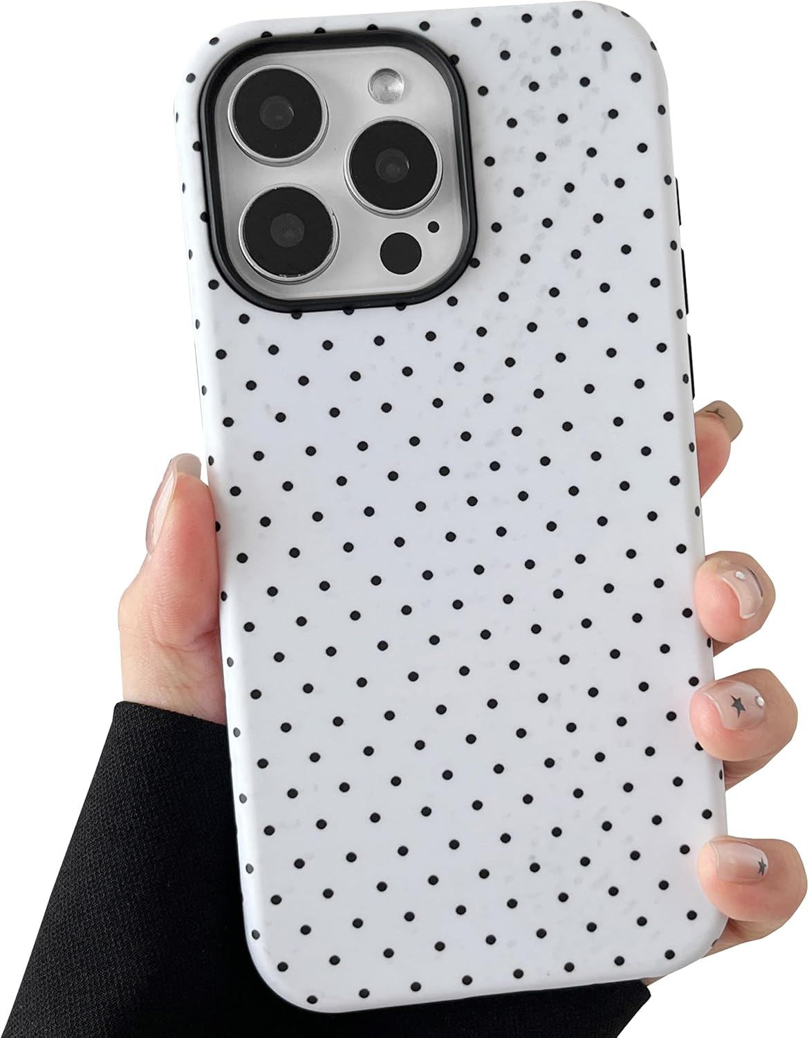 TQLGY for Iphone 14 Pro Case, Cute Polka Dot Phone Case Shockproof Slim Soft TPU and Hard PC Protective Cover for Women Girls, Black