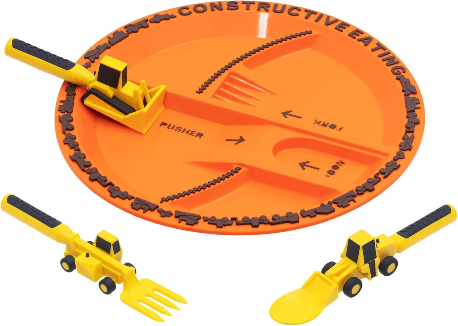 Plate and Utensils Set,Set of 3 Construction Plate and Construction Worksite Placemat,Perfect Divided Plates Gifts(Orange) image number 4