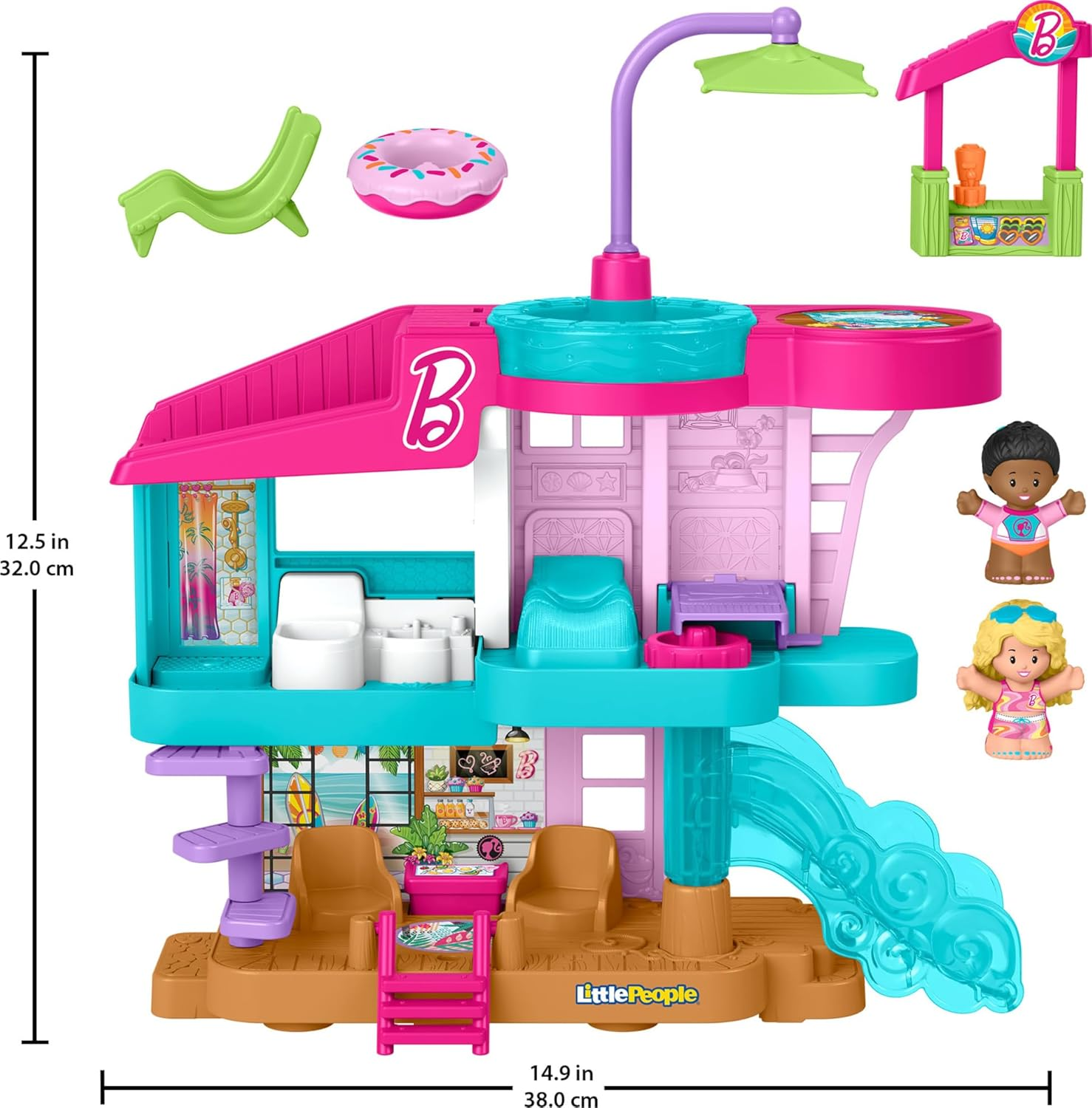 Fisher-Price Little People Toddler Toy Barbie Beach House Playset with Figures & Accessories for Preschool Pretend Play Kids Ages 18+ Months