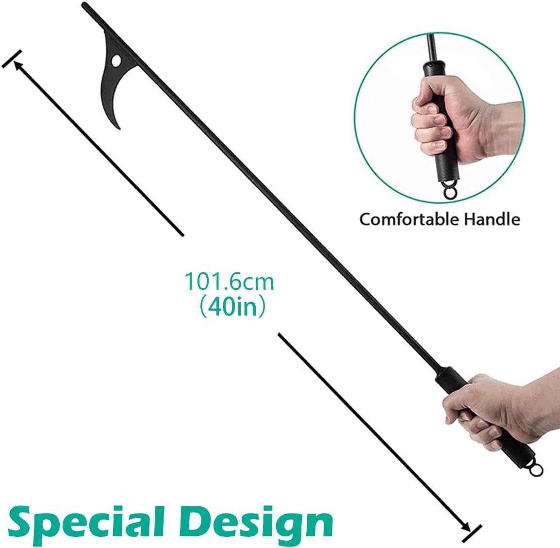 Fire Pit Poker 40-Inch Extra Long Heavy Duty Wrought Steel Fire Poker Solid Steel Campfire Poker Black Fire Poker Stick Portable Outdoor Fire Poker for Fireplace Camping Fire Stove Hiking \ image number 2