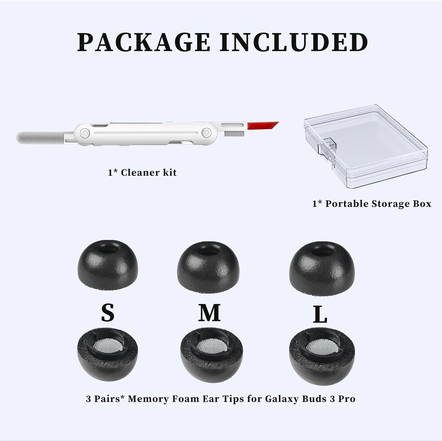 Memory Foam Earbud Tips for Samsung Galaxy Buds3 Pro (2024) Superior Noise Isolation Memory Foam Ear Tips with Cleaner Kit for Galaxy Buds3 Pro Earbuds, Secure Fit, Enhanced Comfort (3 Pairs) image number 1