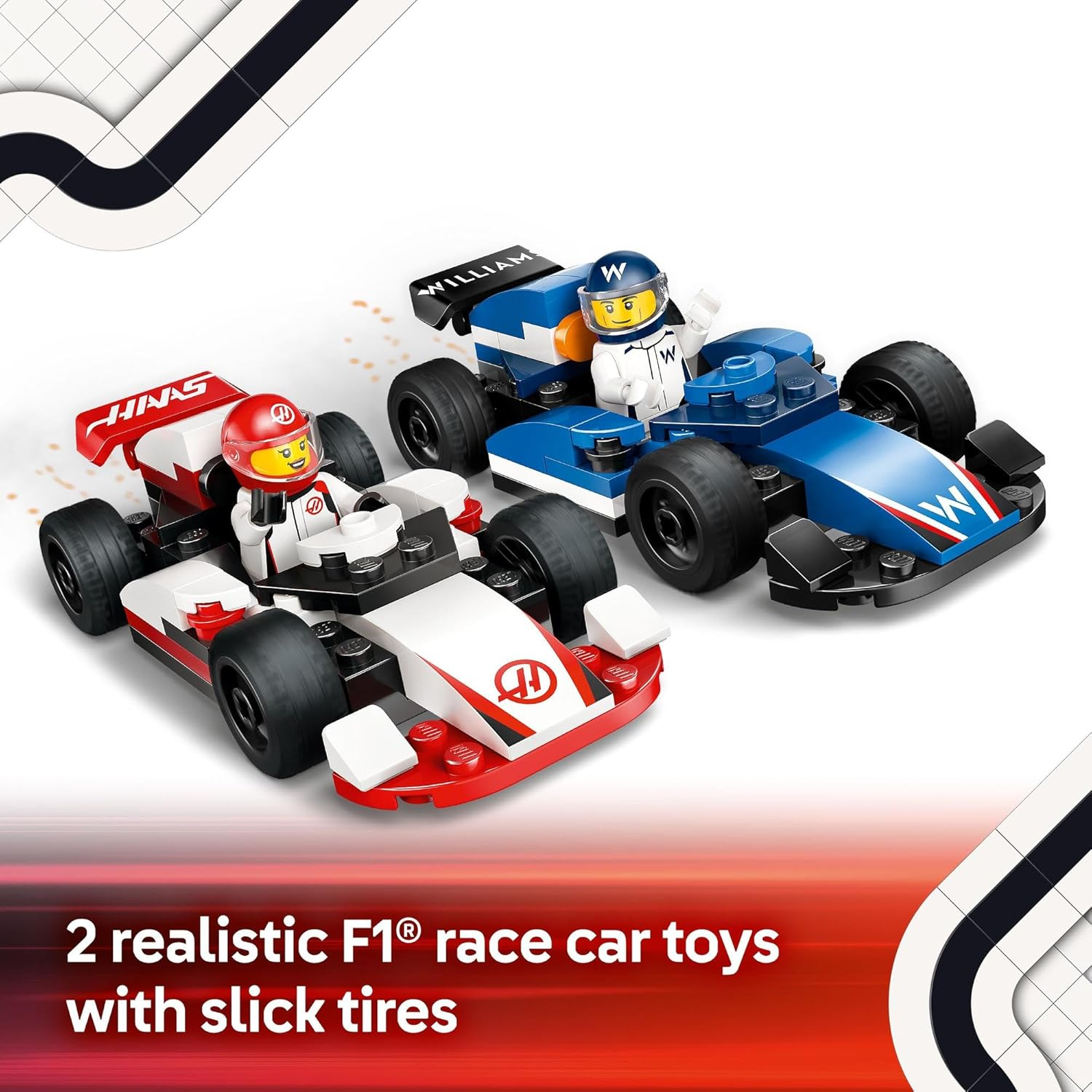 LEGO City F1 Williams Racing & Haas F1 Race Cars Building Toy for 4+ Year Old Boys, Girls & Toddlers, Formula 1 Construction Set with 2 Kids Toy Cars and 2 Driver Minifigures, Model Kit for Fans 60464 image number 6