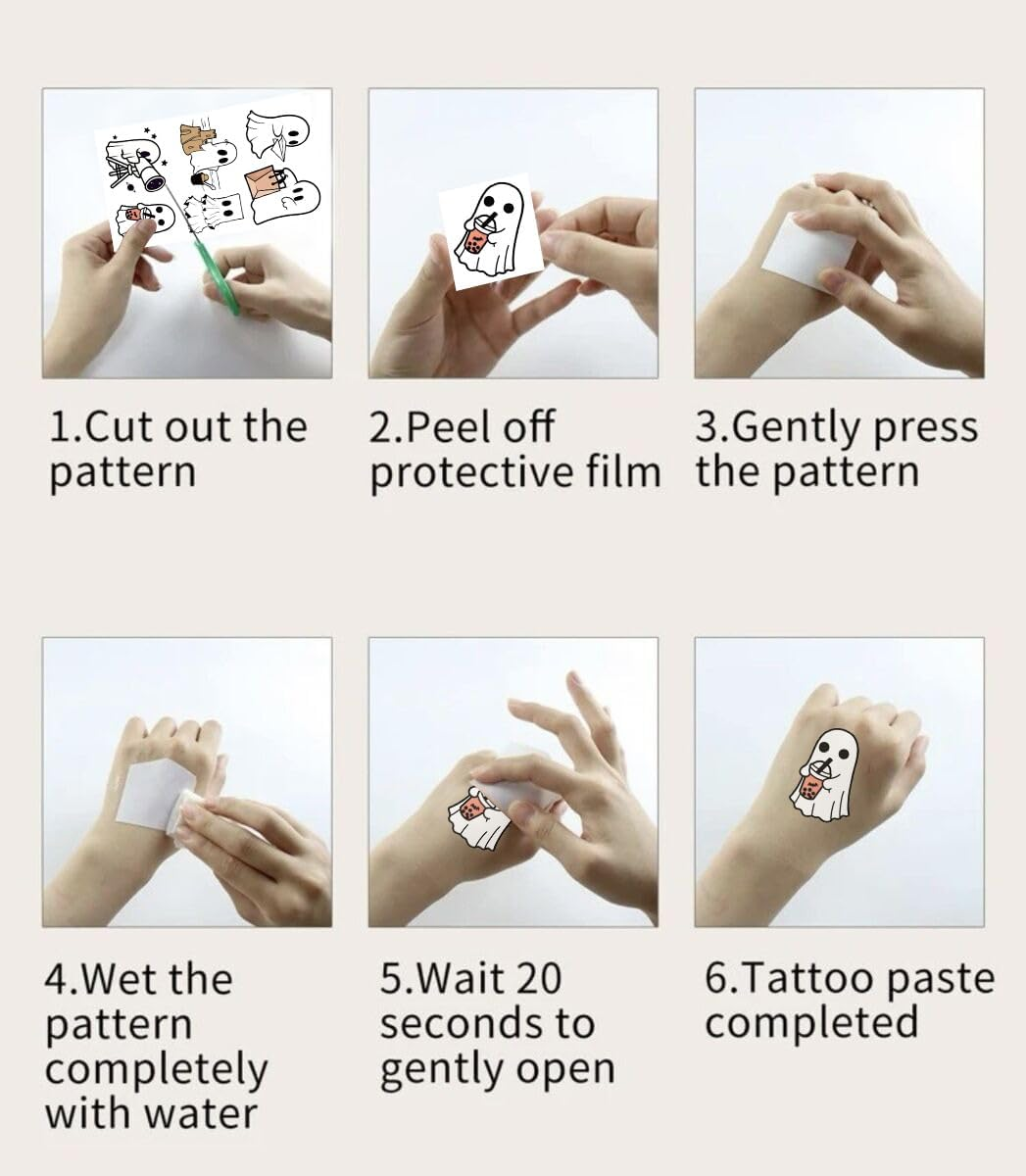 10 Sheet Ghost Halloween Waterproof Temporary Tattoos for Kids Party Supplies, Temp Tattoo Stickers for Kids Girls Boys Birthday Party Favors Activities (Ghost) image number 1