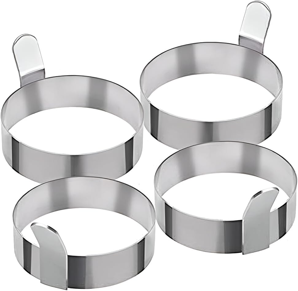 AIMALL Stainless Steel Egg Rings, 3.54 Inch Diameter, Set of 4, Professional Non-Stick Fried Egg Mold for Perfect Omelettes and Pancakes