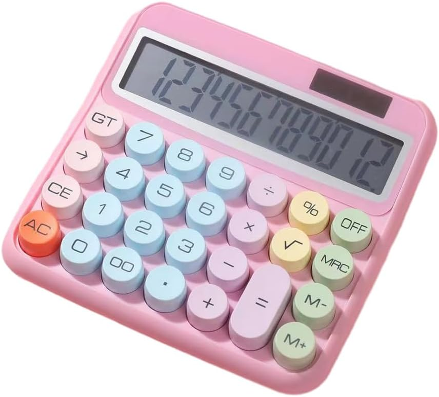 Mechanical Calculator 12 Digit Large LCD Display Big round Button 15&deg;Tilt Screen Cute Candy Colored Dual Power Supply Calculator Suitable for Office School Home Students Accountant