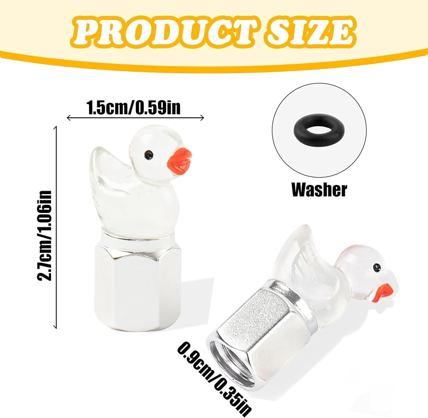 4 Pcs Cute Duck Car Tyre Valve Caps, Glow in the Dark Tire Valve Caps,Interesting and Practical Tyre Decoration, Universal for Cars, Suvs, Bike, Trucks and Motorcycles (White)