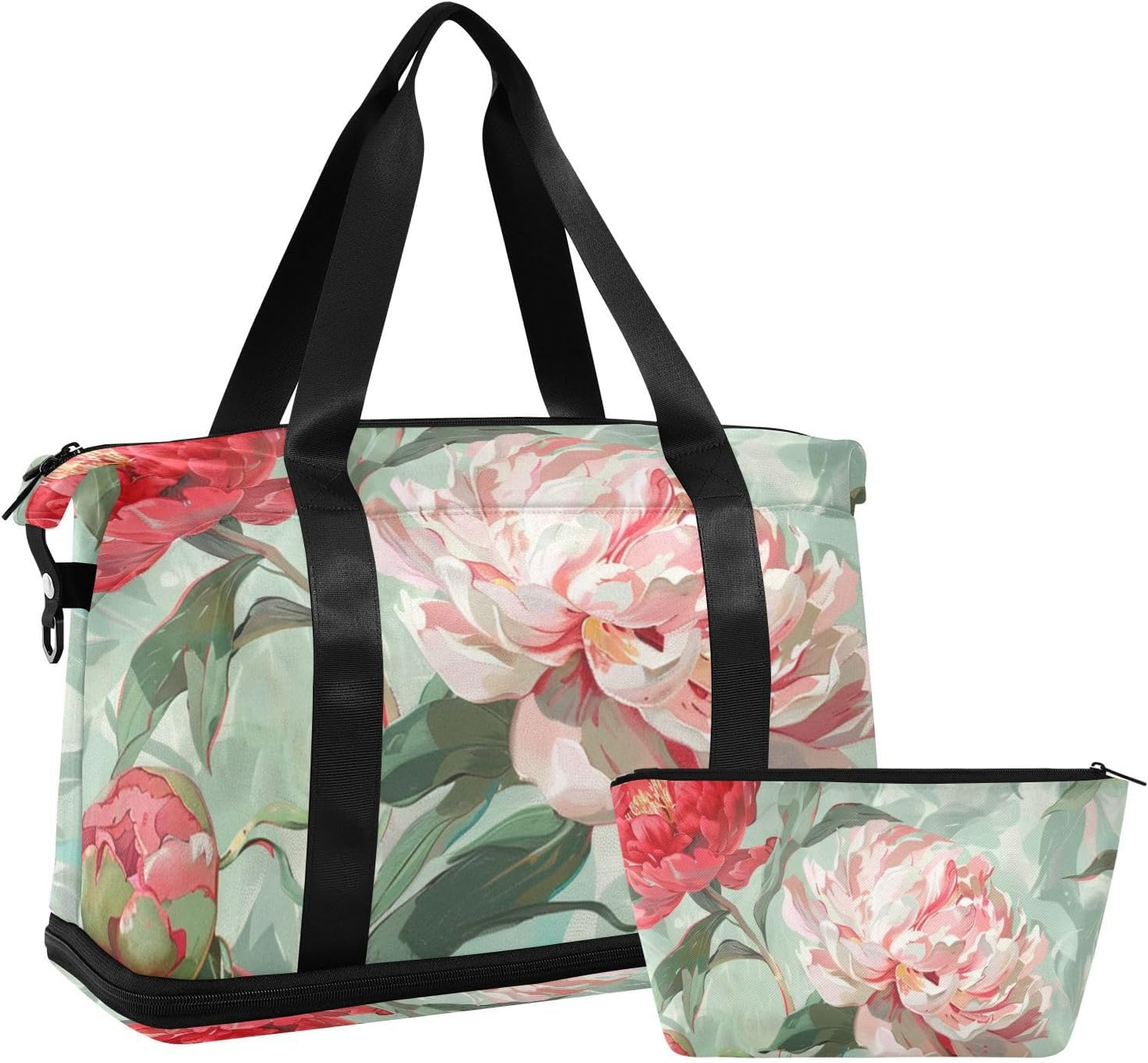 Oil Painting with Vintage Red Peony Flowers Luggage Travel Bag Travel Weekender Gear Bag with Toiletry Bag for Business Trips Waterproof, Oil Painting with Vintage Red Peony Flowers, 1 Size, Oil