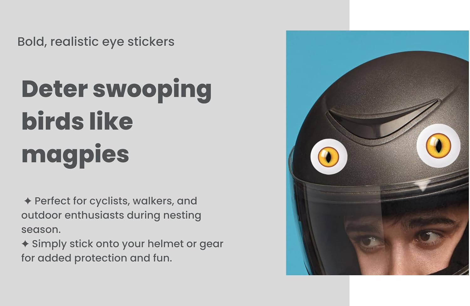 Eyeball Helmet Sticker Decal &ndash; Anti-Magpie Swooping Eye, Bubble-Free, Weatherproof Vinyl for Helmet, Bike, Car, Robot Cleaner, Laptop &ndash; Peel & Stick &ndash; 2Cm to 5Cm Mixed Sizes image number 6