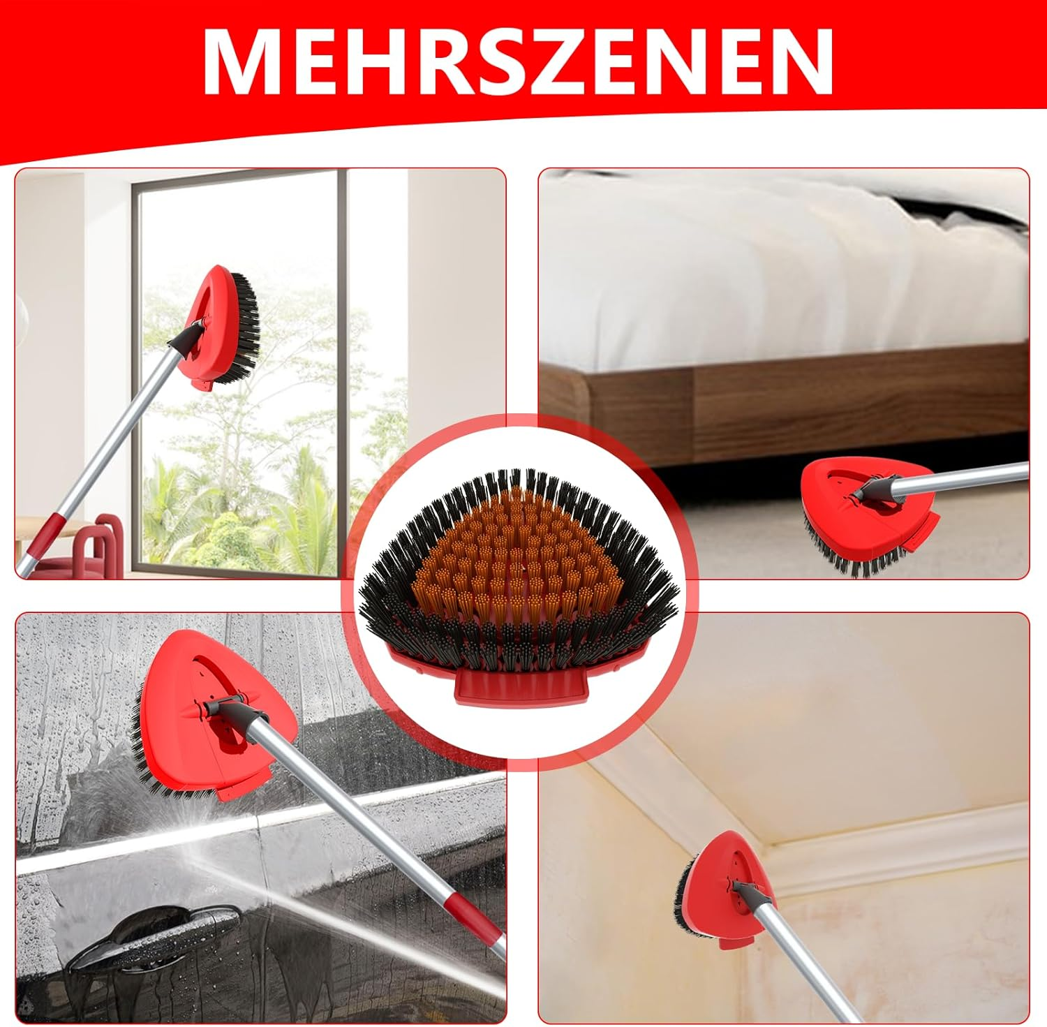 Spin Mop Scrubbing Brush Replacement Head and Base Compatible with Vileda Turbo Mop and Floor Scrubbing Brush Triangle Hard Bristles Cleaning Brush for Bathroom Kitchen Pool Garage Patio (Red-1 Pack) image number 4