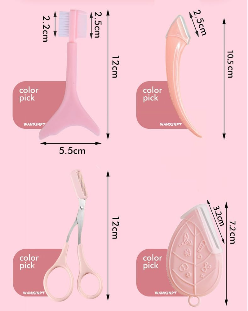 Eyebrow Kit 4-In-1 Professional Brow Shaping Set with Eyebrow Razor, Scissors, Stencil & Guide - Reusable Silicone Tools for Perfect Eyebrows at Home (Pink) image number 1