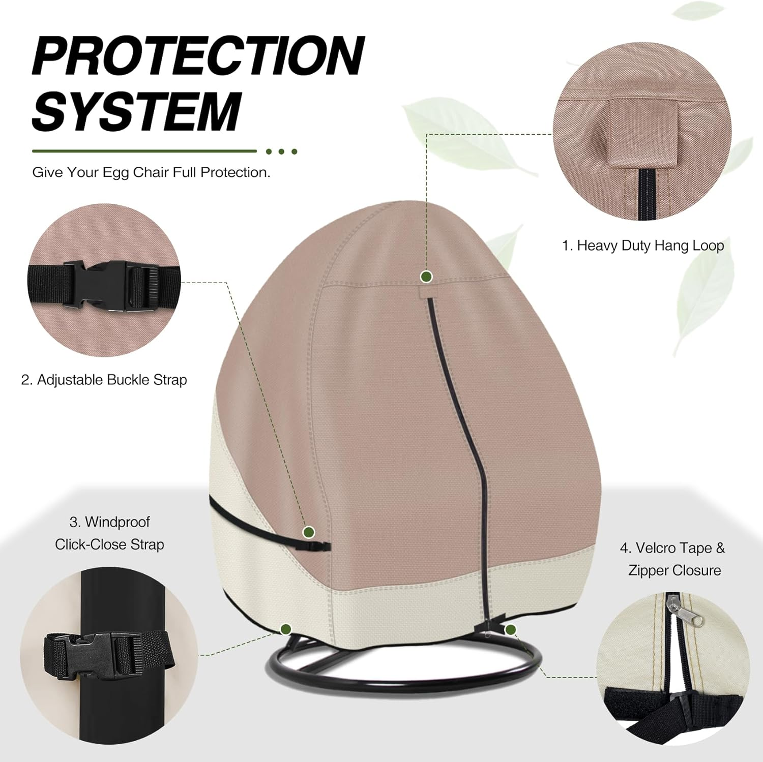 Porch Shield Patio Hanging Egg Chair Cover - Waterproof Outdoor Double Seat Wicker Swing Egg Chair with Stand Protector image number 5