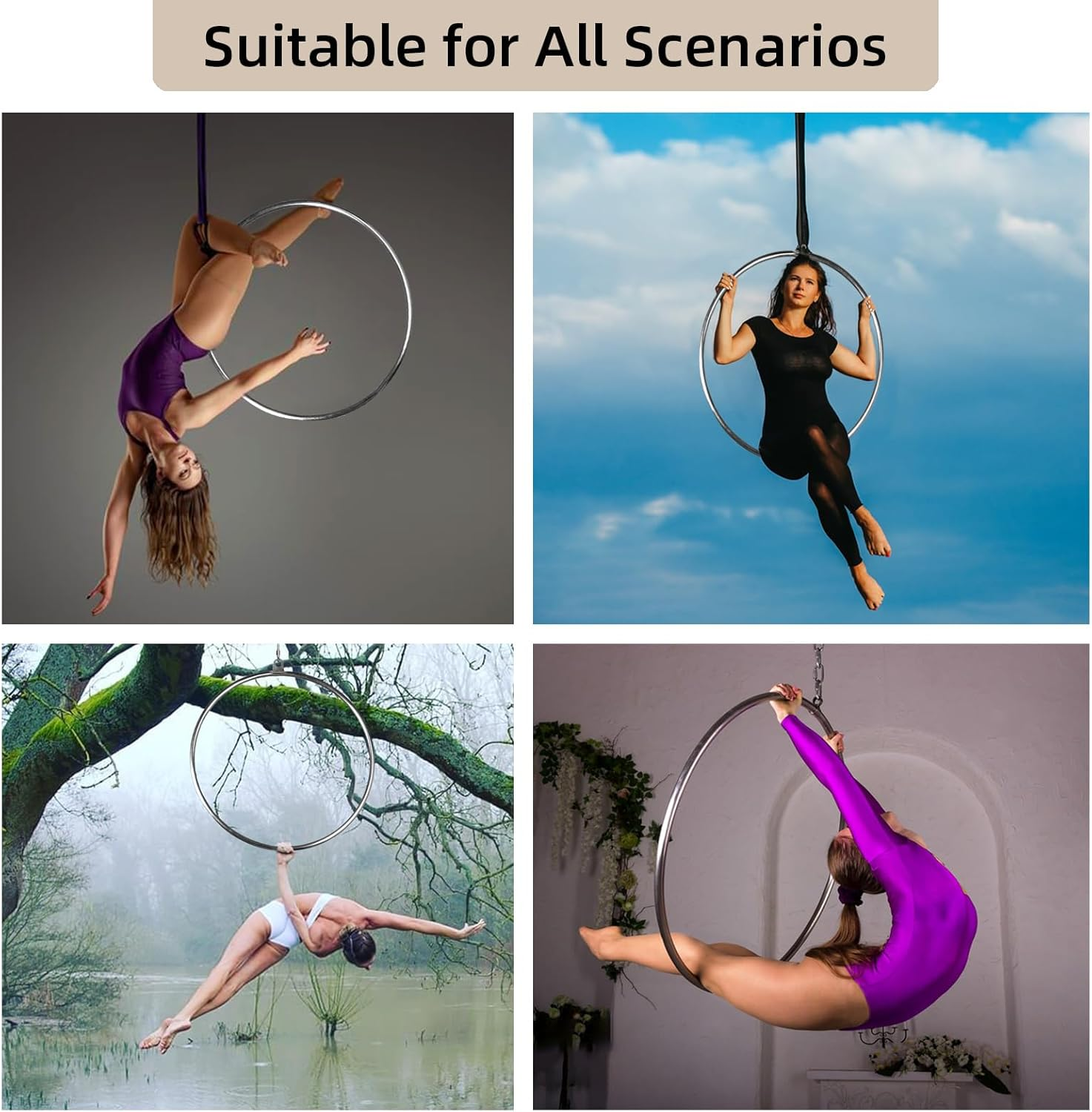 PRIORMAN Lyra Hoop Aerial Hoop Set with Rigging Hardware Single Stainless Steel Hoop Circus Hoop Great for Dancing Studio, Aerial Fitness image number 6