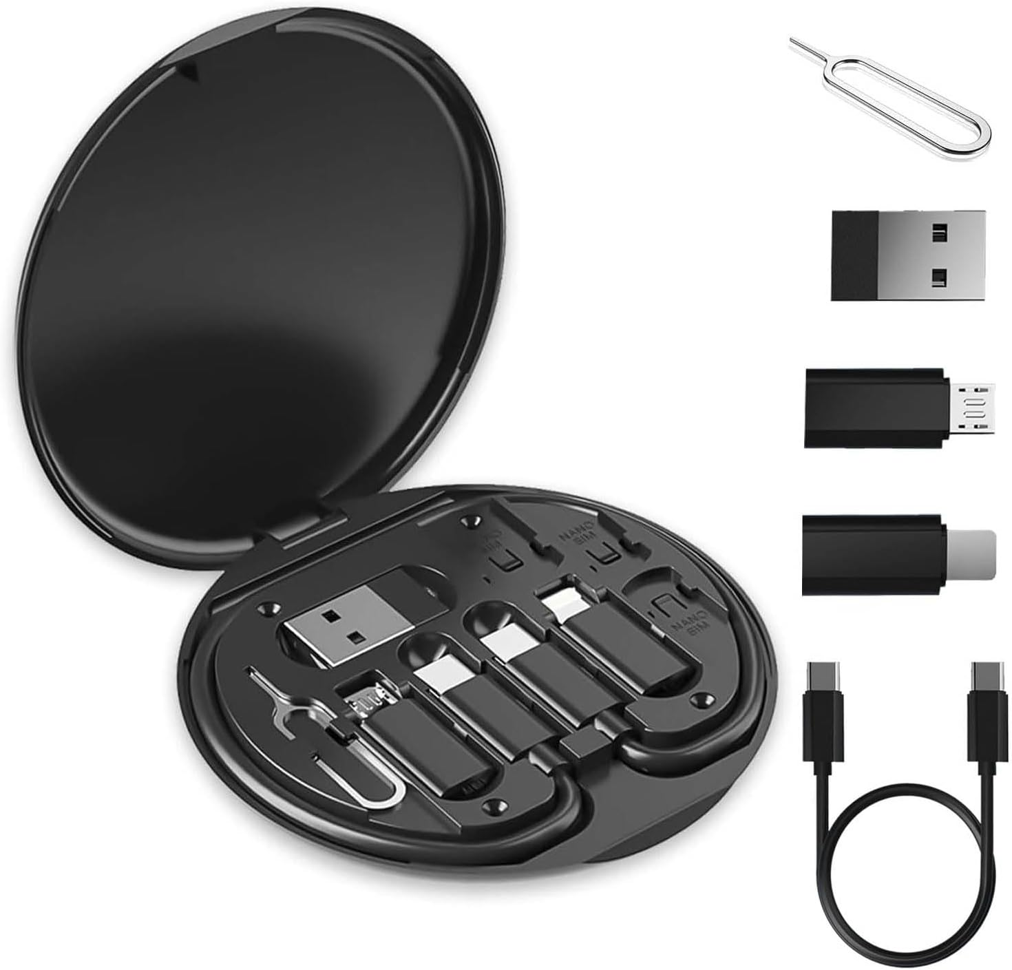 Multi USB Adapter Set, USB C to Lighting USB Converter Kit,Charging Cable Set USB a & Type C to Male Micro/Type C/Lighting for Data Transfer,Card Storage,Tray Eject Pin,Phone Holder-Black image number 4