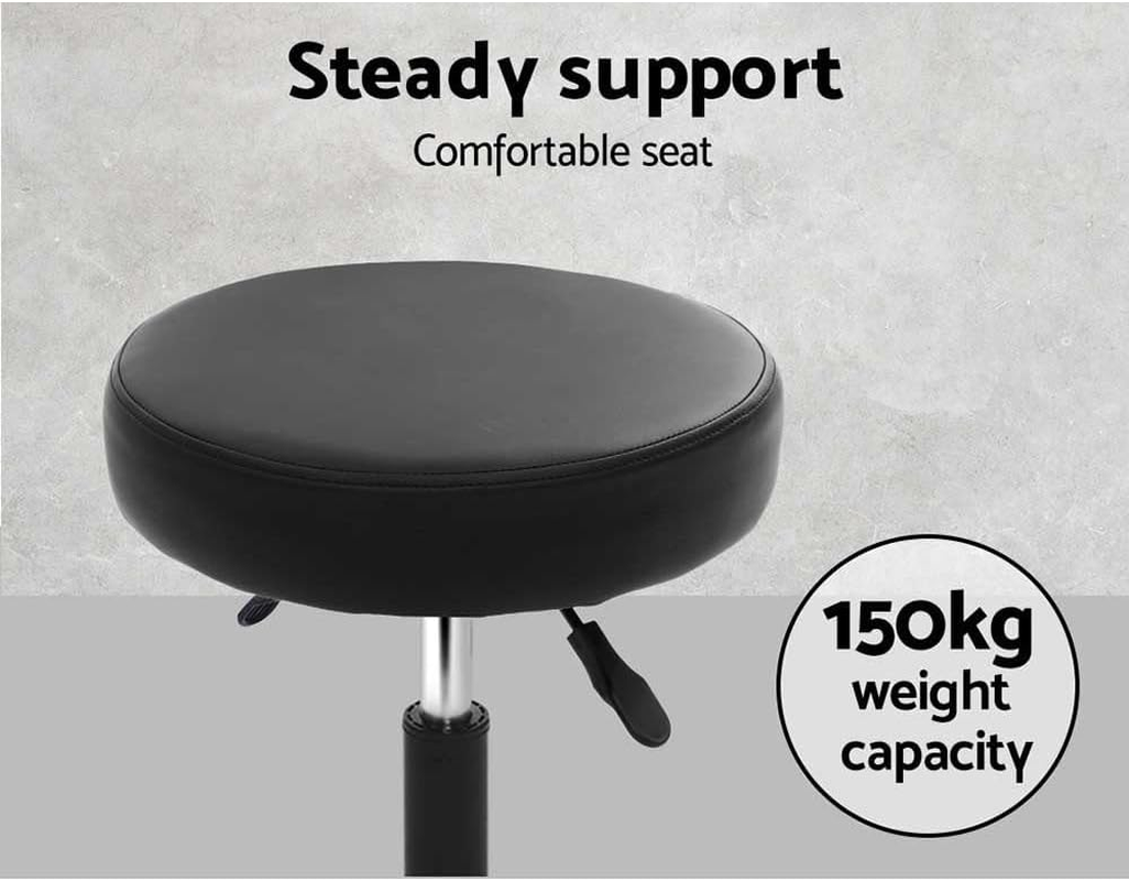 Artiss round PU Salon Stool, Bar Stools Swivel Lounge Drafting Chair Piano Guitar Seat Barber Chairs Outdoor Spa Indoor Home Office Kitchen Furniture, Adjustable Height Hydraulic Lift Black image number 5