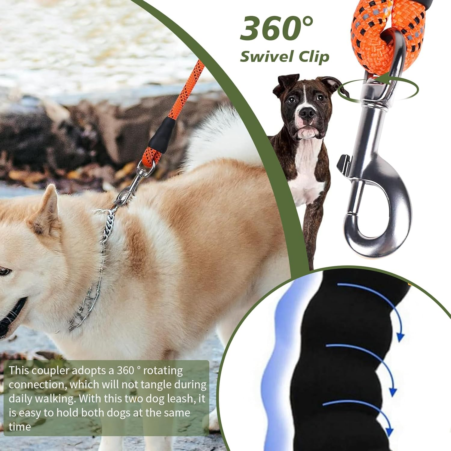 Premium Slip Lead Dog Leash - Heavy Duty 2M Rope Leash with Adjustable Slipknot, Thick & Sturdy Training Lead for Dogs/Puppies, No-Pull Pet Walking (Orange) image number 5