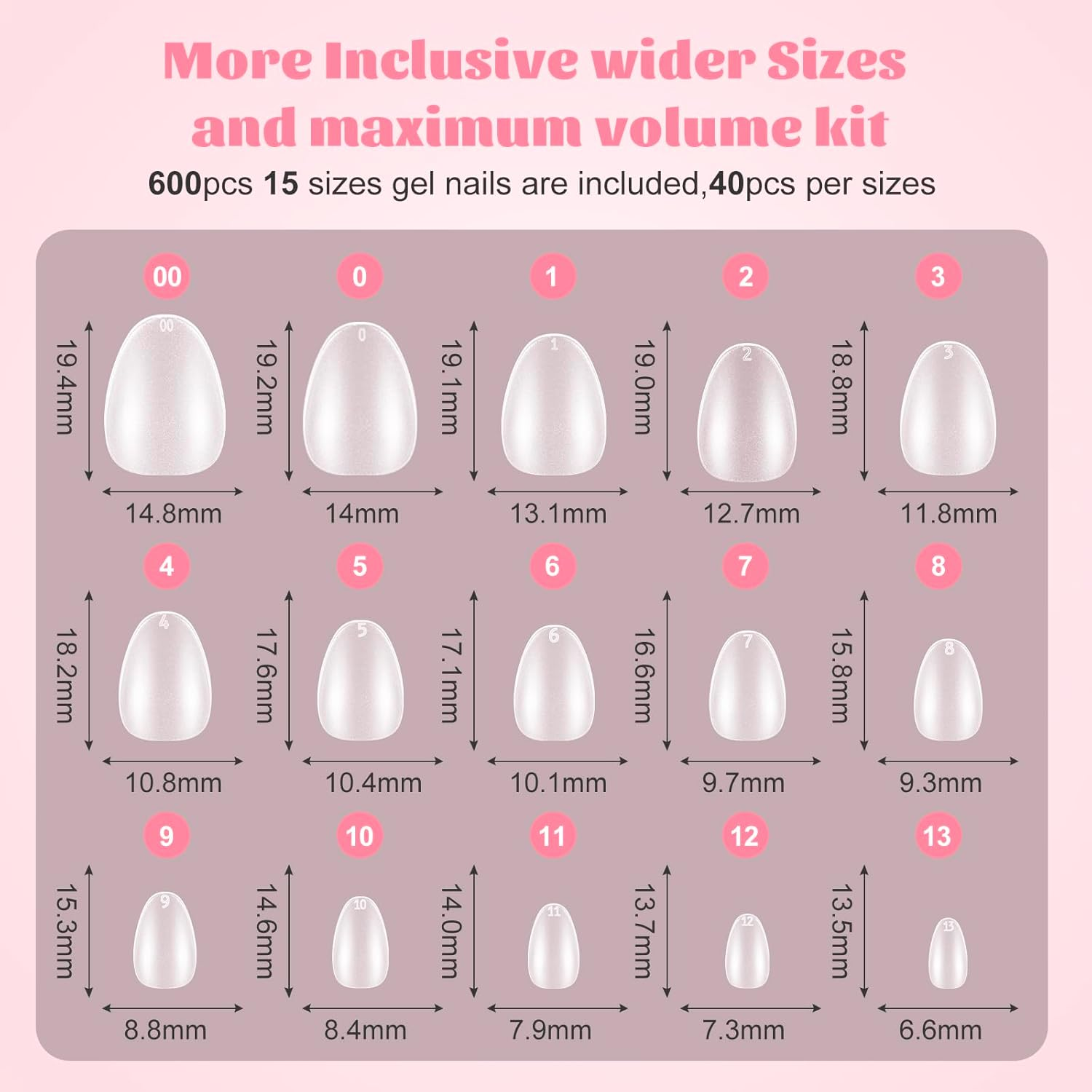 Extra Short Almond Nail Tips, SINOKAME No File Gel Nail Tips with Tip Primer Cover, for Tiny Petite Child &Average Nail Beds, Clear Gel Press on Fake Nails Short for Nail Extensions,600Pcs 15 Sizes image number 6