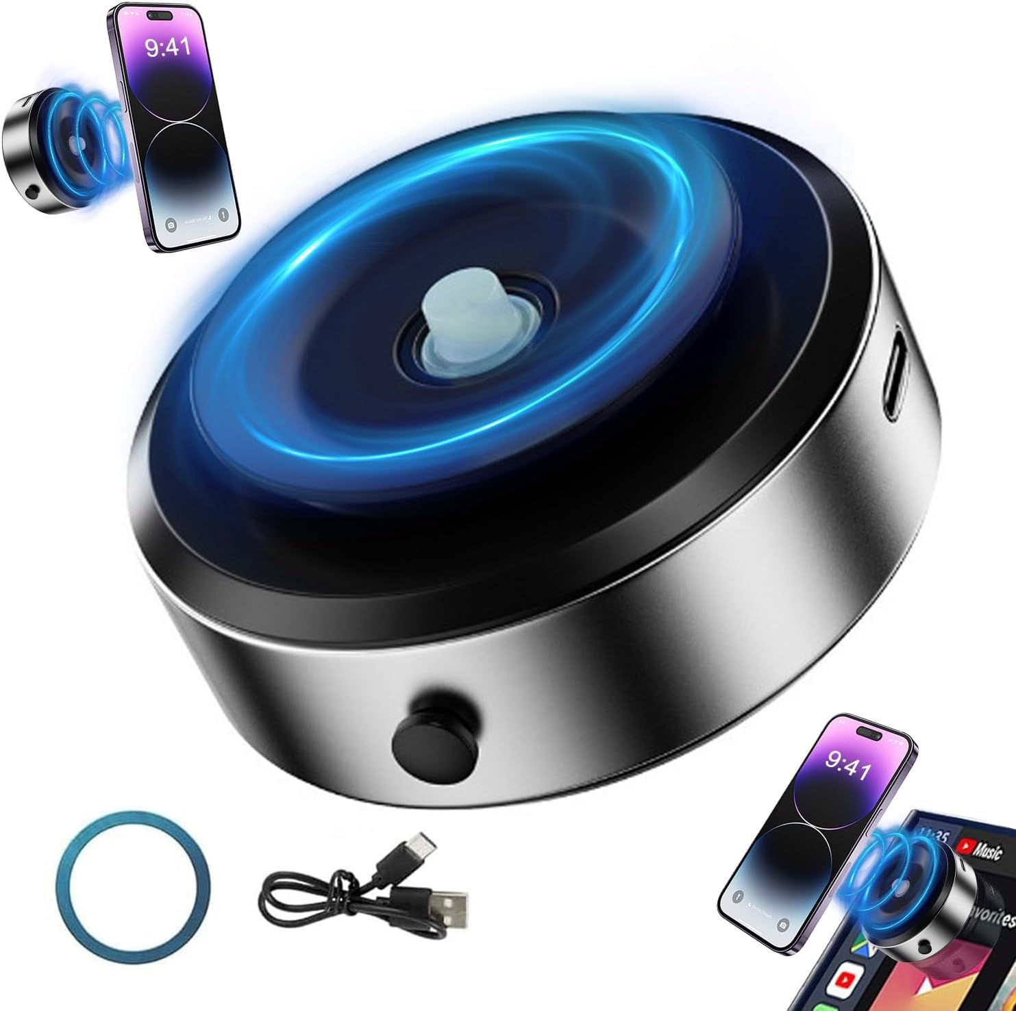 Necomi Electric Vacuum Magnetic Suction Phone Mount, Handsfree Magnetic Car Phone Holder, Double-Sided Phone Holder Compatible with Car Dashboard Installation, Smooth Surface, Phone（Black）