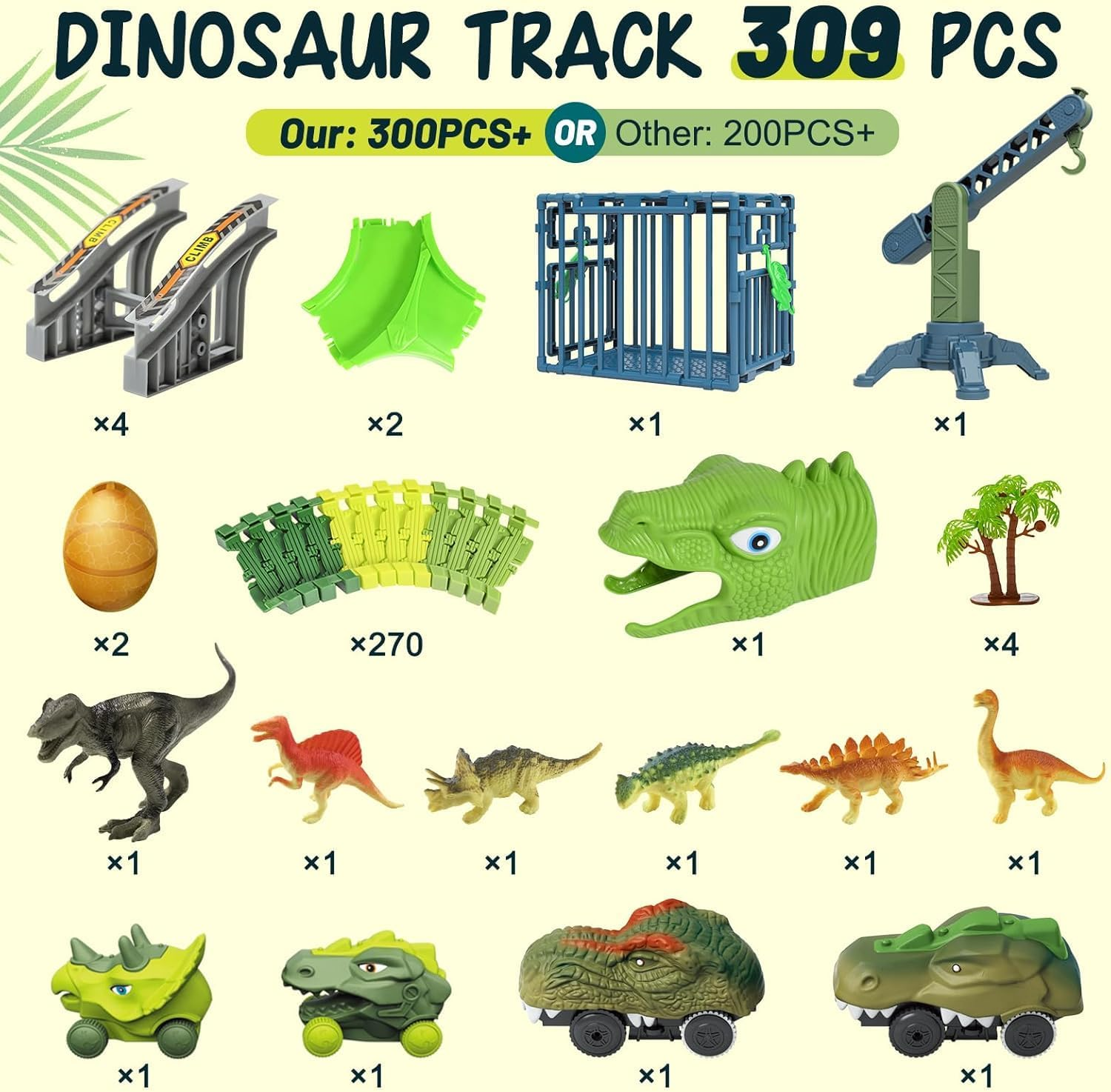 Dinosaur Toys, 279PCS Dinosaur Race Track Train Toy with 4 Dino Cars, 6 Dino Toys, 279 Track Set,C Reate a Dino World Road Race, Toys for Boys Kids Toddlers 3 4 5 6 7 8 10+ Year Old & Up image number 6