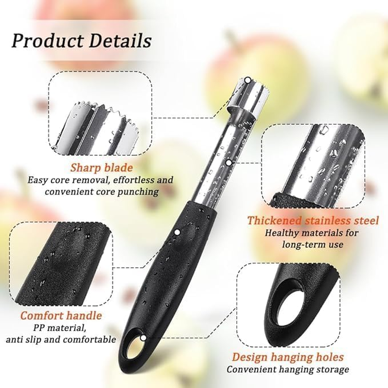 Stainless Steel Apple Core Remover with anti Slip Handle Apple Corer Household Kitchen Fruit Vegetable Core Remover Tool Pear Corer Sharp Perfect for Apples Pears Jujube Hawthorn & More (2 PCS) image number 6