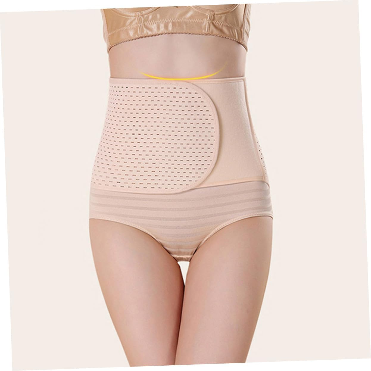 2Pcs Postpartum Belly Brace for Women Skin Friendly Breathable Abdominal Binder with Lumbar Support Elastic Maternity Belly Bands for Pelvic and Waist Slimming Beige image number 5