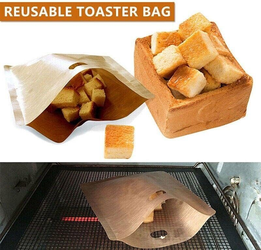 AIMALL 10PCS Reusable Toaster Bag, Gluten-Free Bread Bag Sandwich Toasting Bags for Toaster, Oven, Microwave, 16X16.5Cm - Non-Stick Brown Toasting Bags image number 3