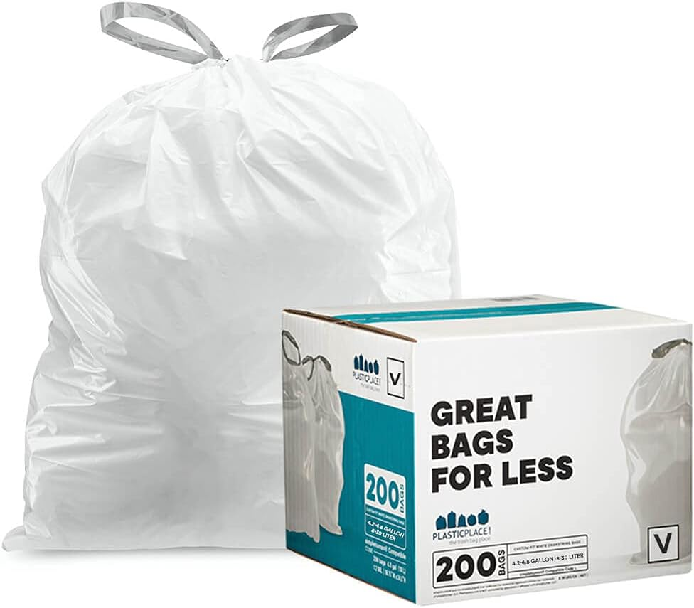 Plasticplace Custom Fit Trash Bags, Compatible with Simplehuman Code V (200 Count) White Drawstring Garbage Liners 4.2-4.8 Gallon/ 16-18 Liter, 14.5" X 27.5" image number 3