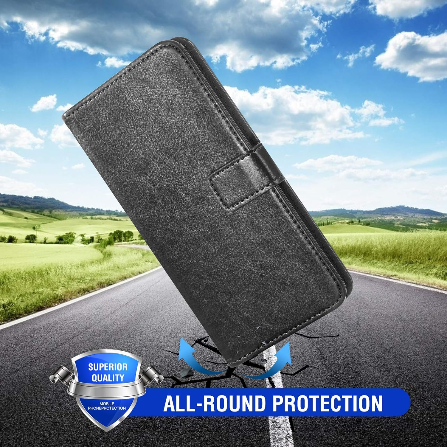 Compatible with Samsung Galaxy S23 Fe 5G Wallet Case Tempered Glass Screen Protector and Leather Flip Cover Card Holder Credit ID Stand Cell Accessories Phone Cases for S 23Fe S23FE G5 Women Men Black image number 5