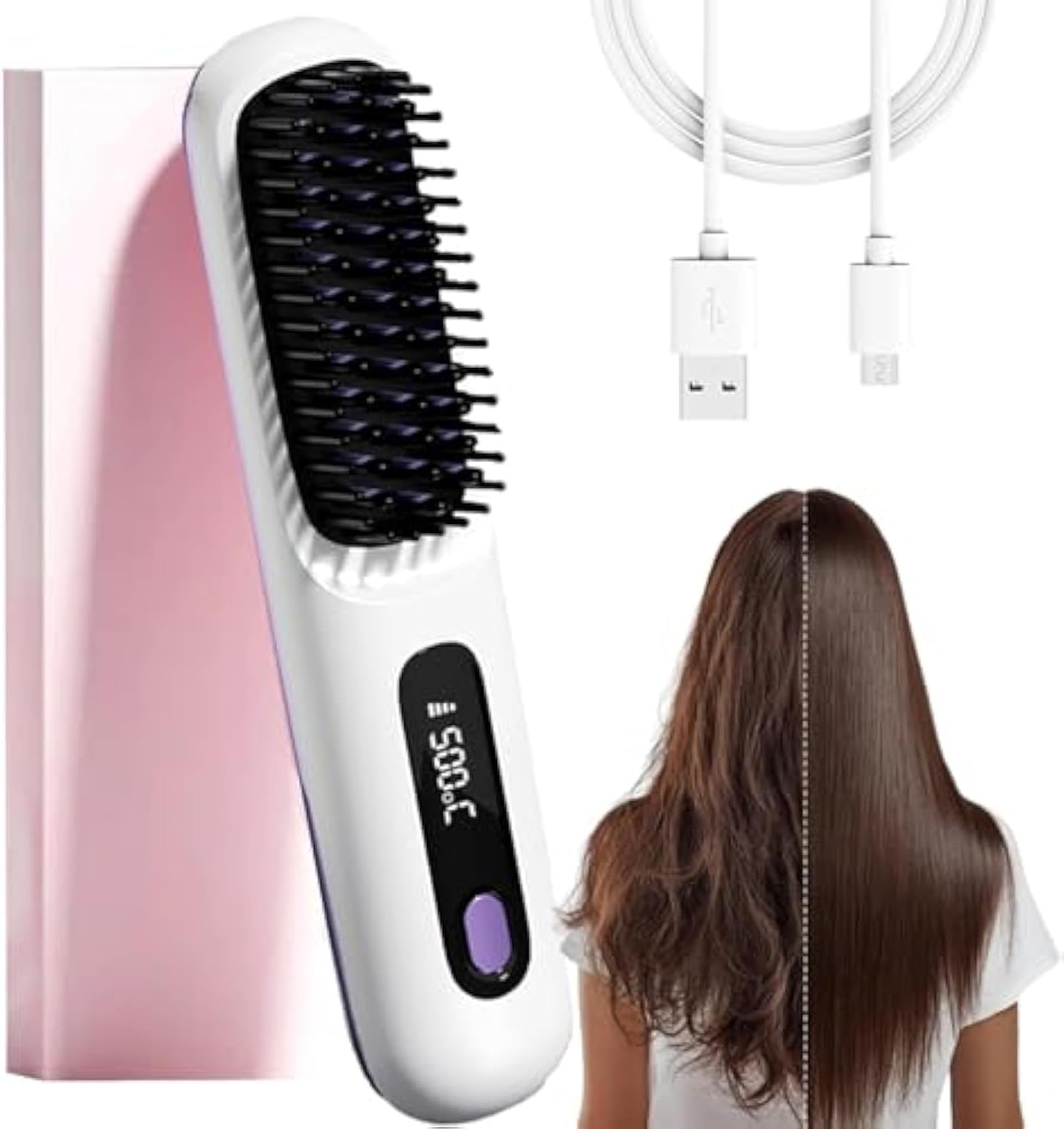Portable Straightener Brush - Gobrush Pro, Go Brush Pro Straightener Rechargeable & Cordless Mini Hair Straightener Comb,Portable Straightening Brush for Travel (White) image number 5