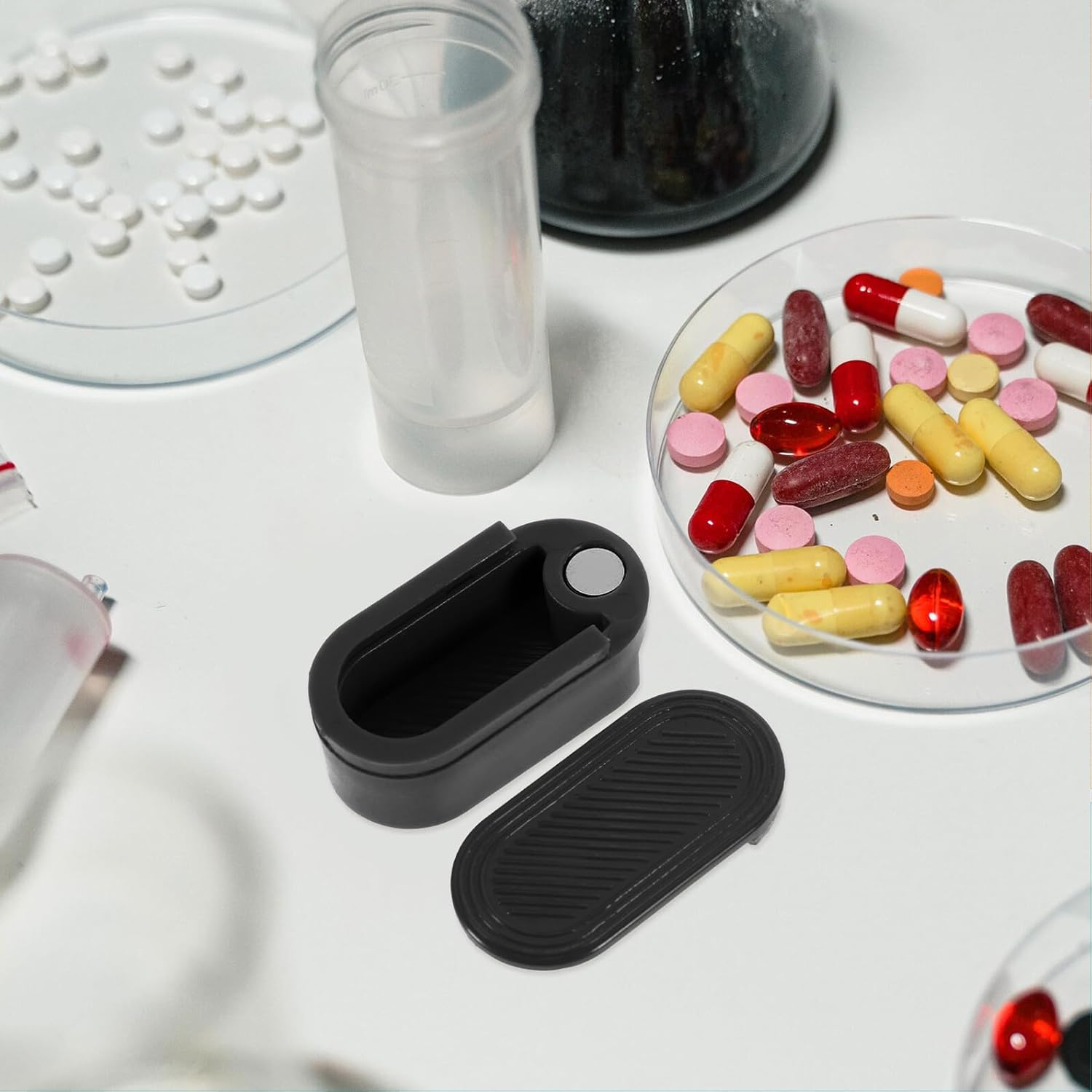 Small Portable Pill Organizer Keychain with Hanging Ring Medication Box for Travel Outdoor Use Pill Container Holder for Vitamins and Tablets Storage image number 5