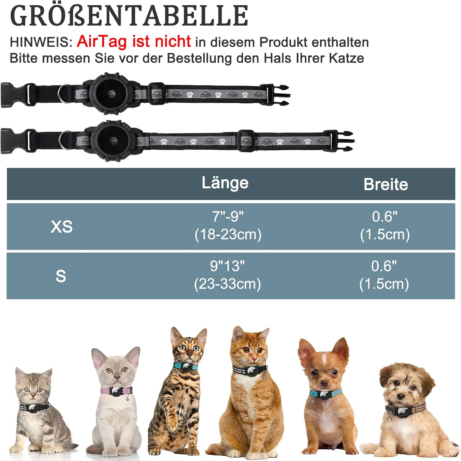 Jiarui Airtag Cat Collar, Reflective Air Tag Cat Collar, GPS Cat Collar with Adjustable and Bell, Integrated Apple Air Tag Cat Collar, Suitable for Cats Puppies [Black] [S] image number 6