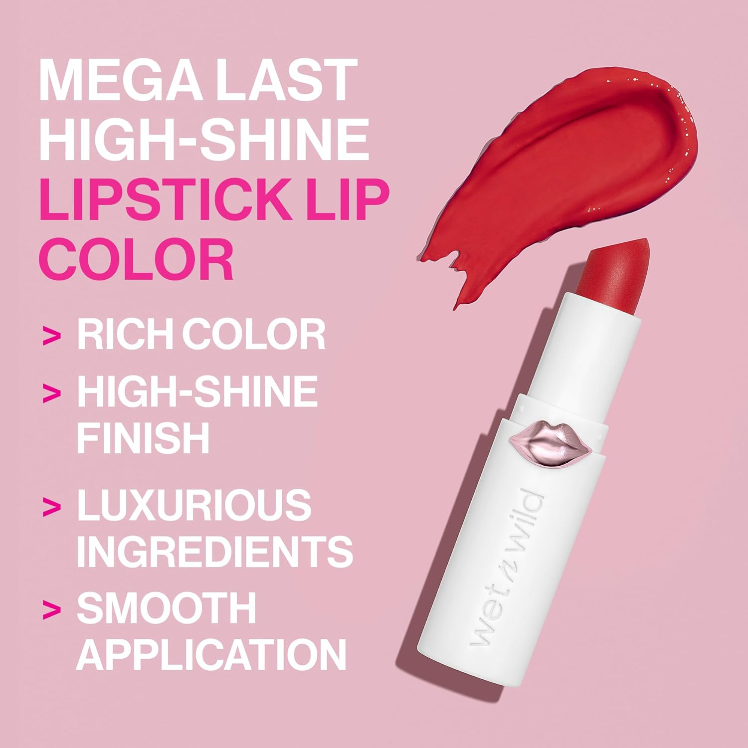 Wet N Wild Lipstick by Mega Last High-Shine Lipstick Lip Color Makeup, Red Crimson Crime