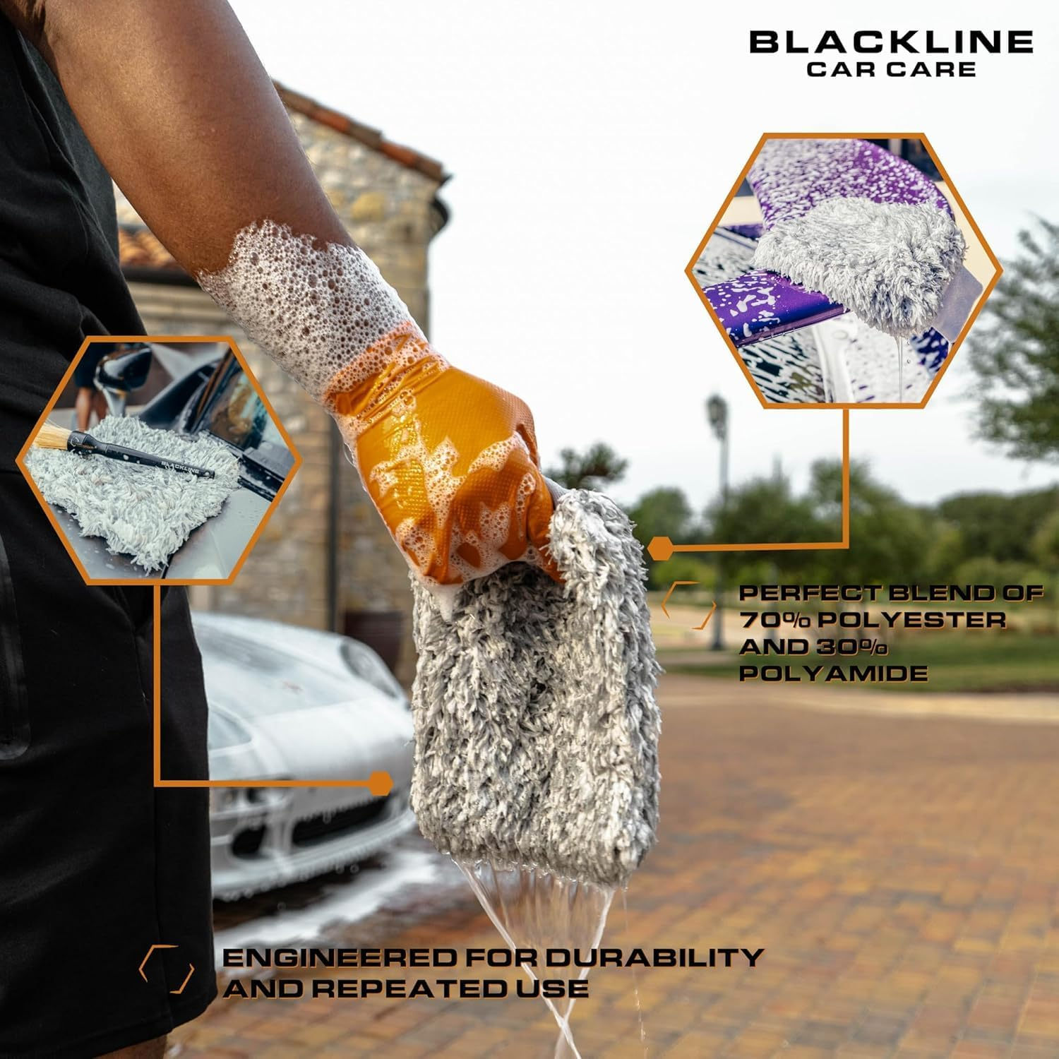 Blackline Microfiber Automotive Wash Mitt -Premium Scratch Free Wash Mitt for Car Cleaning|Car Detailing Accessory Works with Bucket, Car Shampoo, or Foam Cannon | 70%/30% Microfiber Blend, 9"X11"