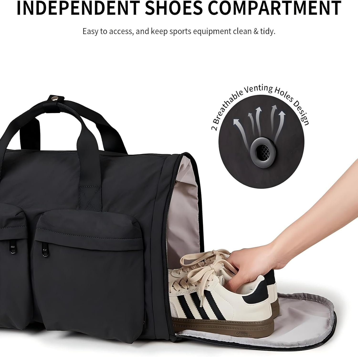 Gym Bag Duffle Bag for Travel: Gym Bag for Women Men Gym Bag with Shoe Compartment - 3 in 1 Carry on Bag Travel Duffel Bags with Trolley Sleeve - Lightweight Travel Bag Sports Bag (Ink Black)