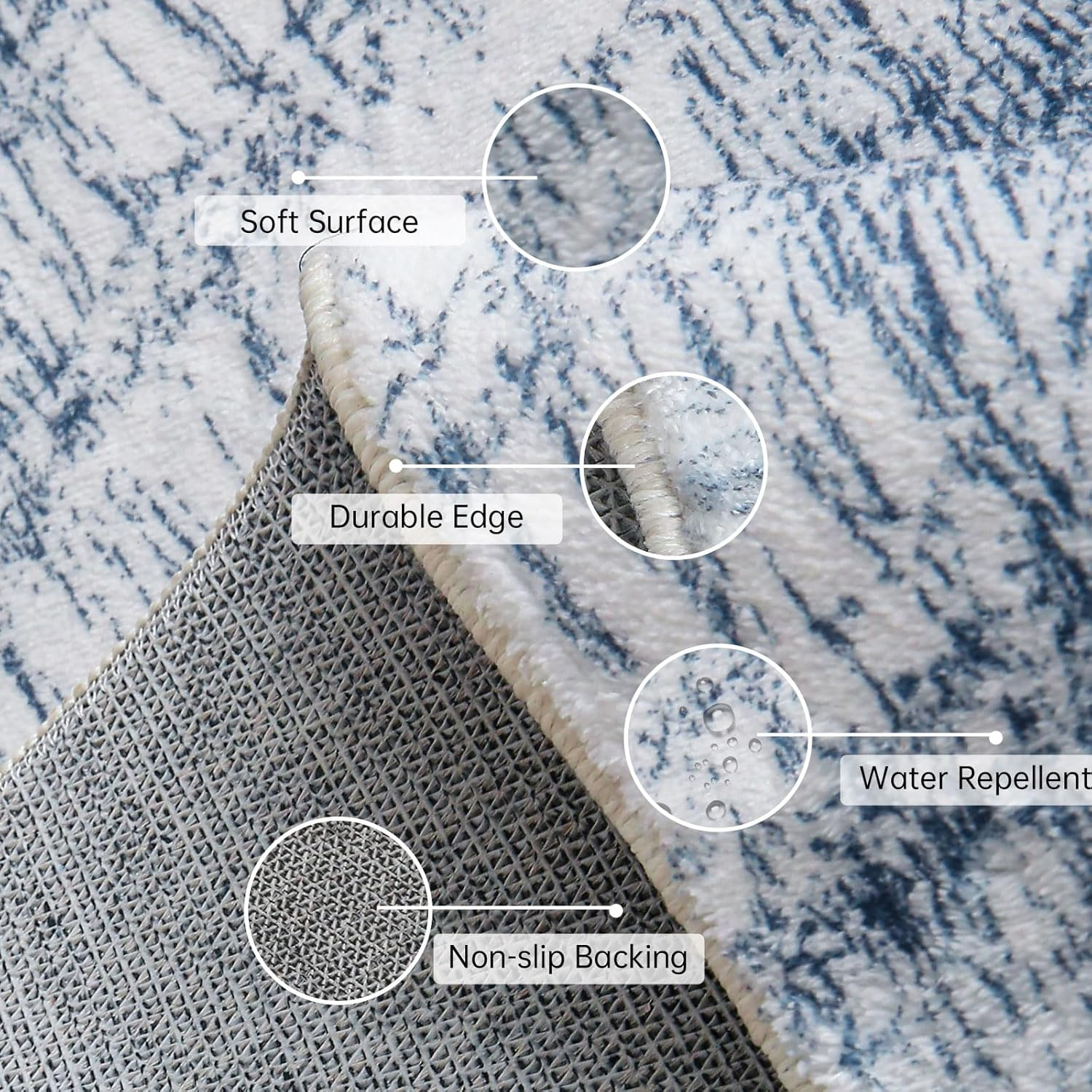 Tinyboy-Hbq Living Room Rugs Bedroom Area Rugs Modern Area Rugs Non Slip Abstract Rug Washable Rugs Soft Short Pile Rugs for Bedroom Floor Mats Carpet (Abstract Light Blue/Multi, 200 X 300Cm) image number 2