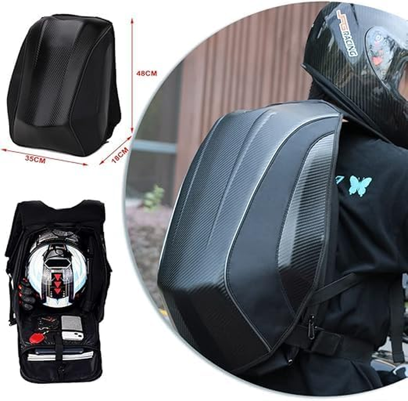 Motorcycle Backpack Waterproof Hard Shell Backpack - Carbon Fiber Motorbike Helmet Backpack Waterproof Large Capacity - Riding Laptop Bag for Travelling Camping Cycling Storage Bag