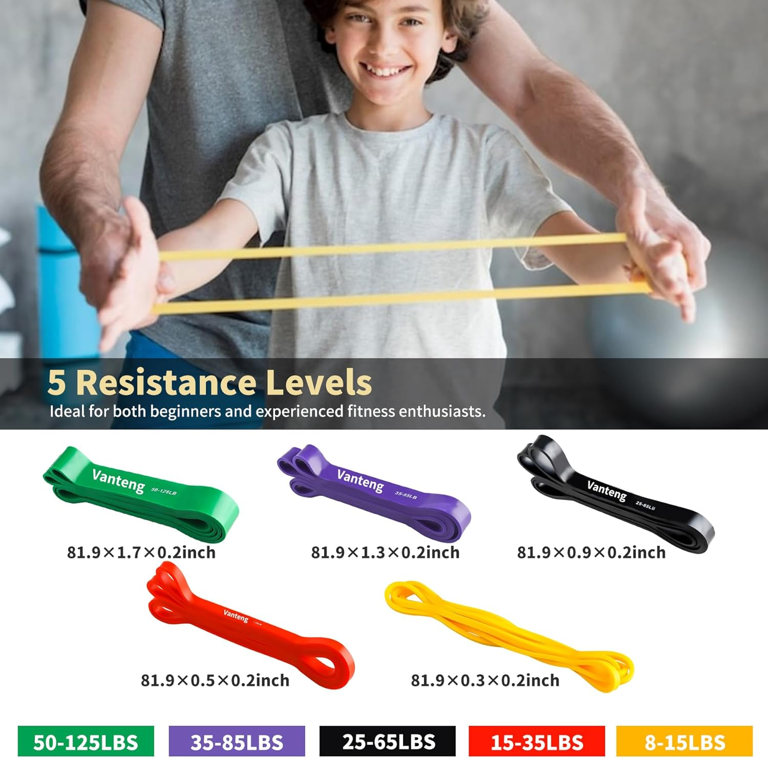 Vanteng Resistance Bands Set, Pull up Assistance Bands Set for Men & Women, Exercise Fitness Bands with Bag for Working Out, Body Stretching, Physical Therapy, Muscle Training image number 6