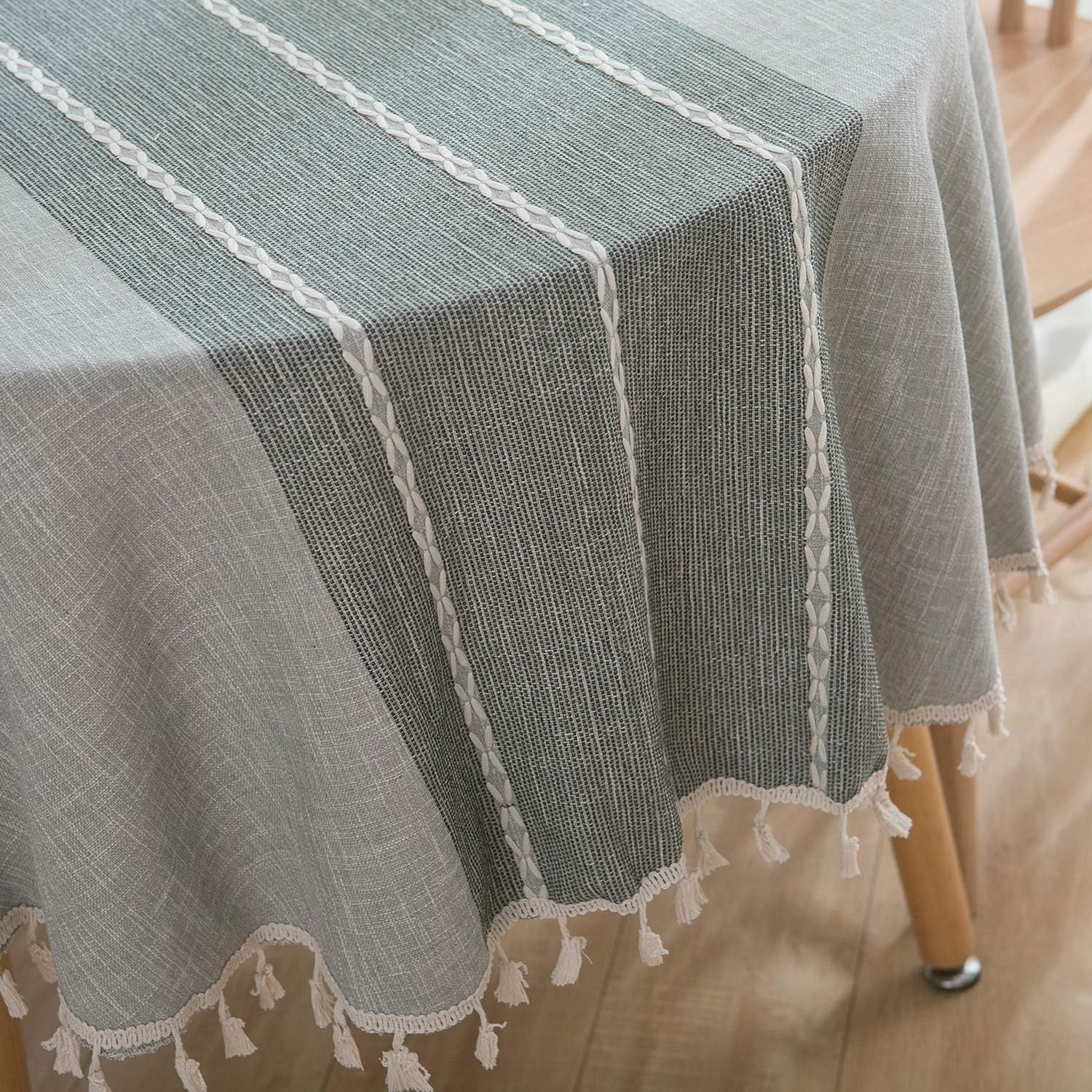 Colorbird Stitching Tassel Tablecloth Heavy Weight Cotton Linen Dust-Proof Table Cover for Kitchen Dinning Tabletop Decoration (Round, 60 Inch, Grey) image number 6