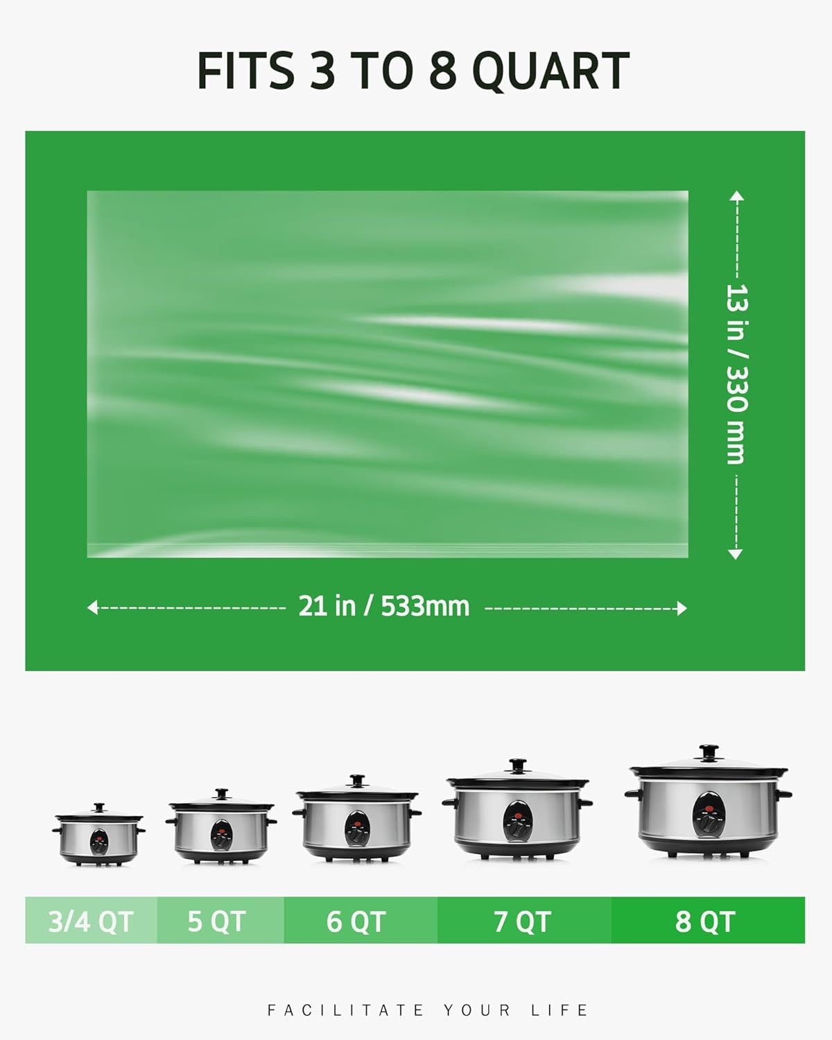 Syntus Slow Cooker Liners, 20 Count Cooking Bags Large Size Disposable Pot Liners Plastic Bags, Fit 3QT to 8QT for Slow Cooker Cooking Trays, 13"X 21", 20 Liners image number 5