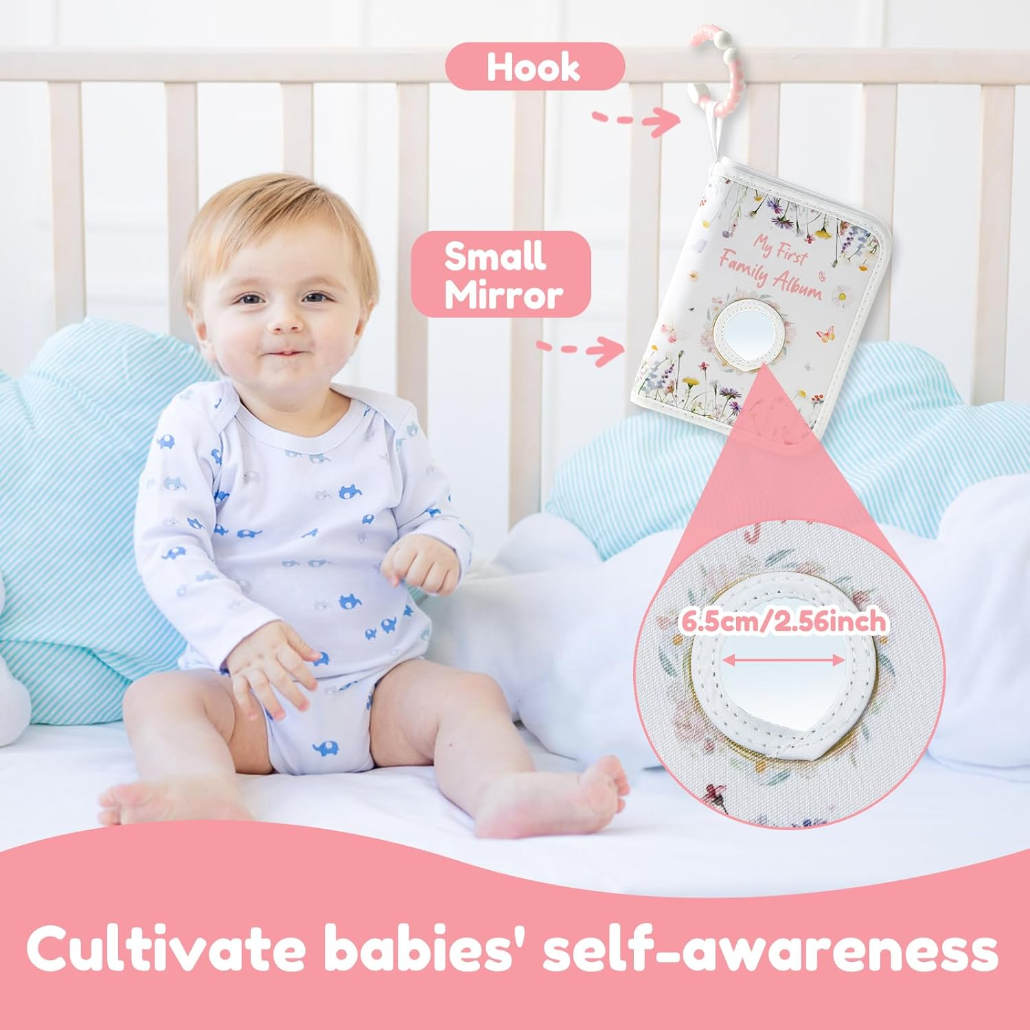 NIPUAEGO 1Set Soft Cloth Baby Photo Album, Large Capacity Newborns First Family Memory Book with Hook Mirror for Newborn Family image number 3