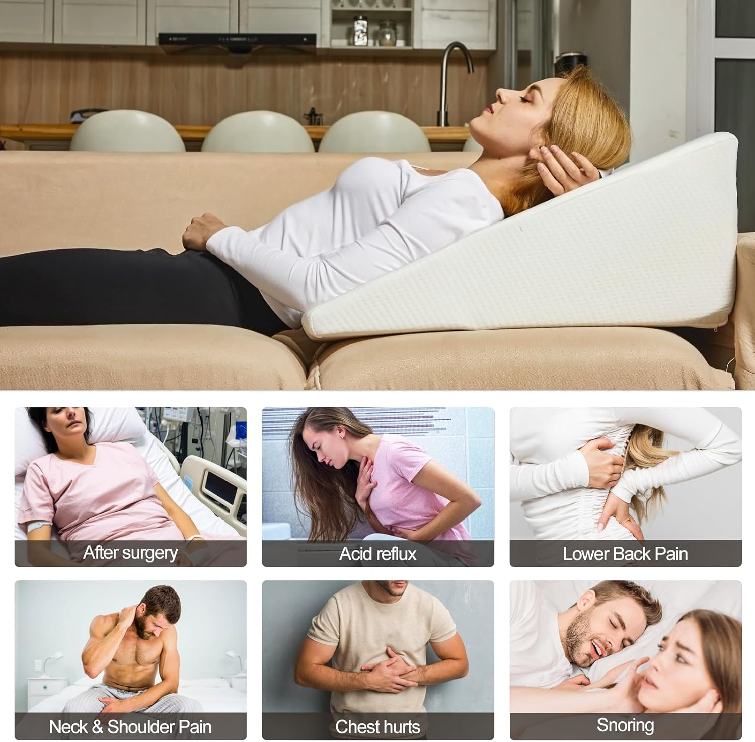 Clevinger Bed Wedge Pillow with Memory Foam, Triangle Pillow for Sleeping, Neck Pillow Back Pillow for Sitting in Bed, Back Support Cushion with Removable Cover (Wedge Pillow)