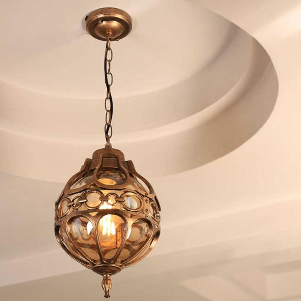 Vintage Outdoor Pendant Light, Metal Globe, 27Cm Height, 60Cm Chain, Waterproofe27,No Light Bulbs Included (Black)
