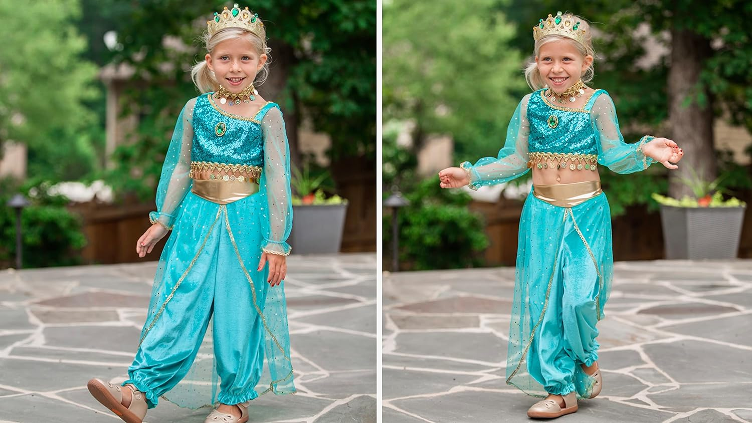 Relibeauty Princess Toddle Costumes for Girls Arabian Long Sleeves Dress up Holloween Party Birthday Whithcollar and Crown image number 5