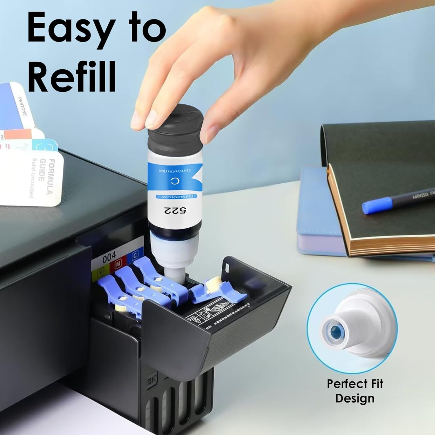 4 Pack Ink Bottle for Epson T522 [1BK+1C+1M+1Y] - Compatible with Epson Ecotank ET-1110 ET-1810 ET-2810 ET-2811 ET-2820 ET-4700 ET-4800, Expression ET-2710 ET-2720 image number 5