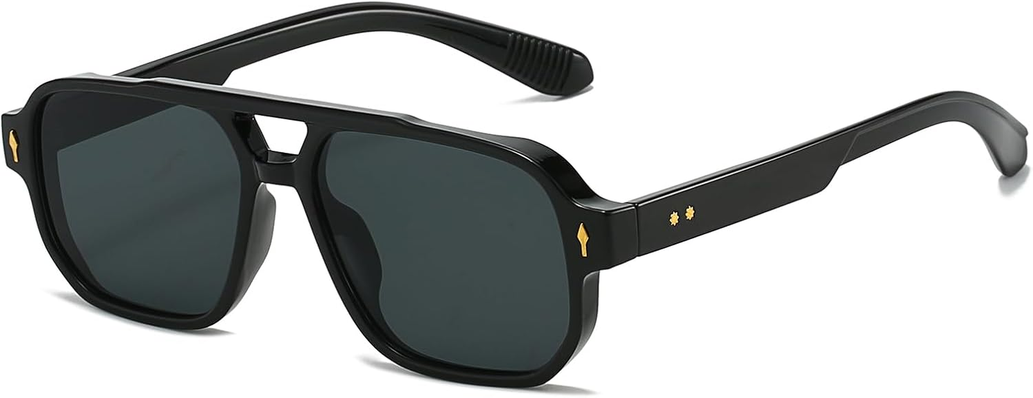 LJCZKA Retro Double Bridge Sunglasses for Women Men, Square Sunglasses 70S Vintage Shades UV400 Protection