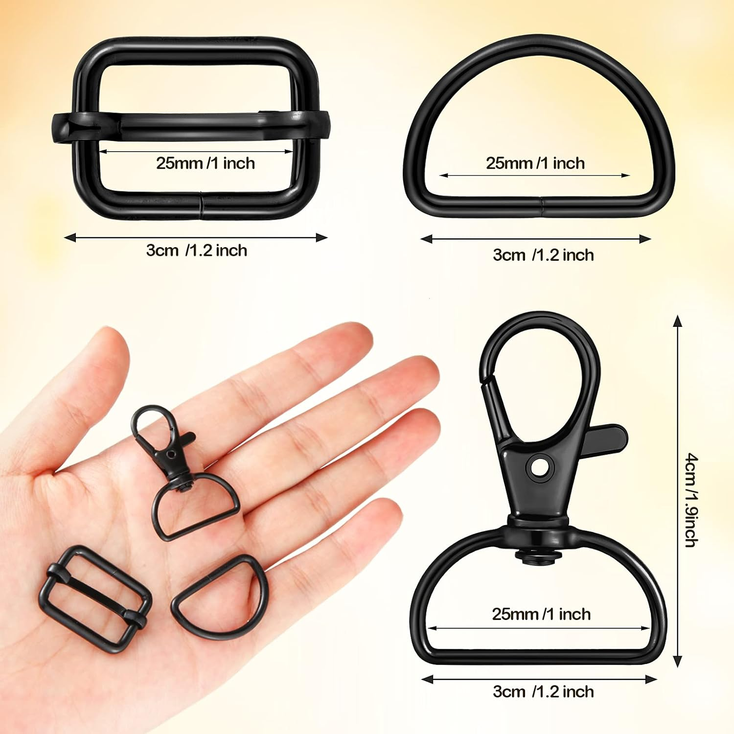56 Pieces Keychain Hooks with D Rings Set Purse Hardware for Bag Making Lanyard Snap Hooks Metal Swivel Clasps with D Rings and Slide Buckle for Purses Keychain Lanyard Handbags, Black image number 5