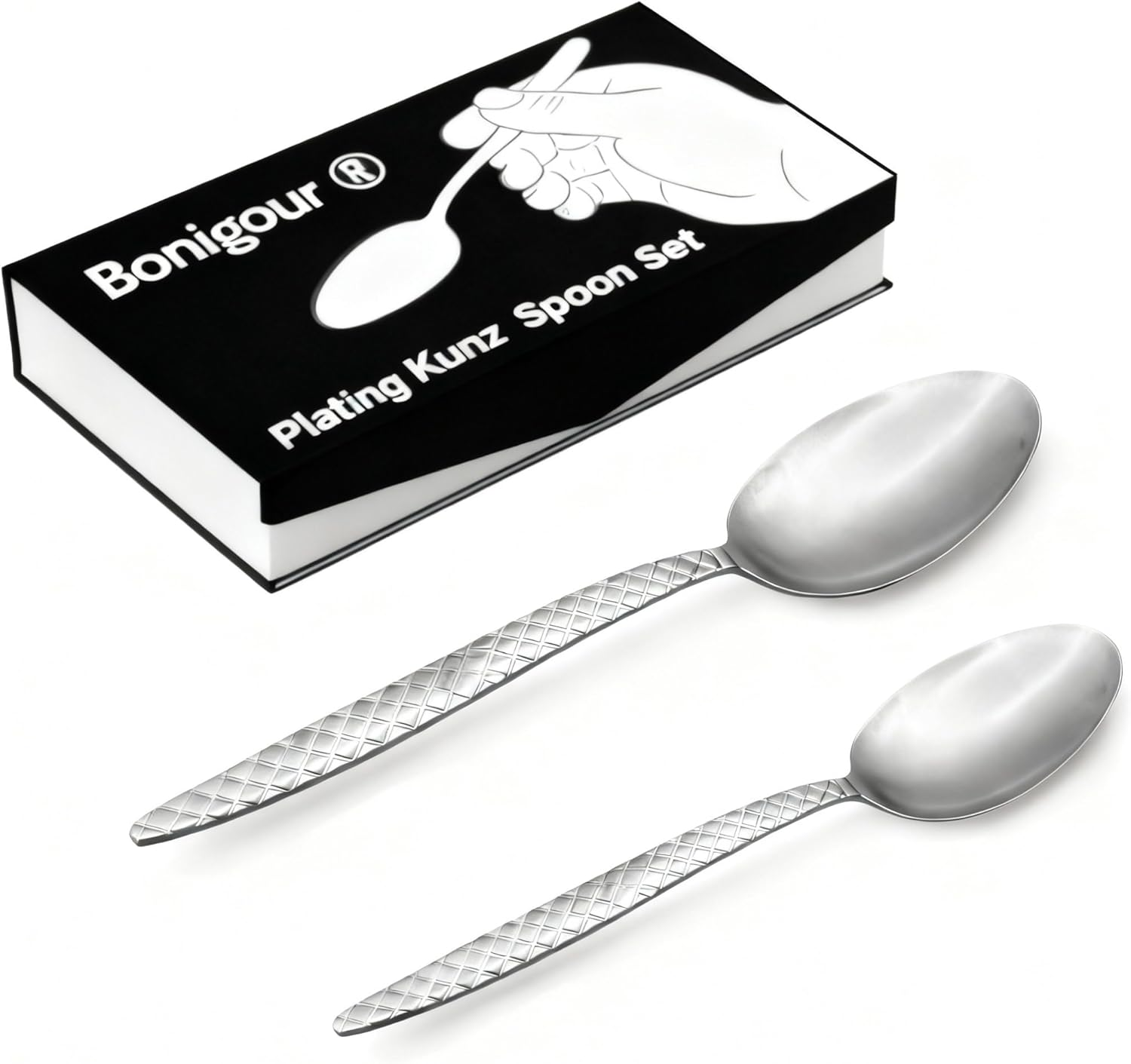 Bonigour Chef Kunz Spoons - 18/10 Stainless Steel Professional Set for Basting, Plating, Quenelle, Serving, Sauces| Vintage-Inspired Chef Spoon Set| Culinary Plating Tools with Non-Slip Grip (Black)