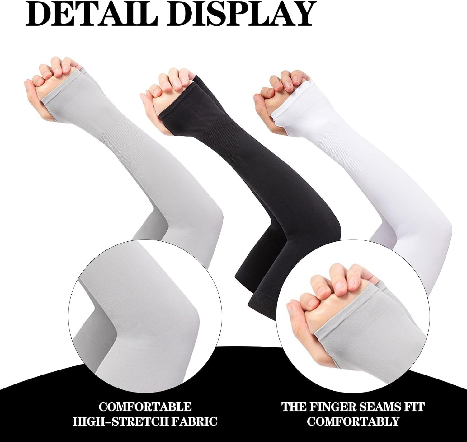 3 Pairs of UPF 50+ Cooling Arm Sleeves with Thumb Hole UV Sun Protection for Men, Women and Youth Arm Warmers for Sports, Cycling, Golf, Basketball, and Outdoor Activities image number 2