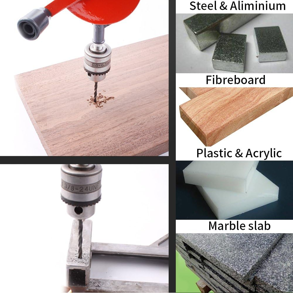 Swpeet Powerful Speedy Hand Drill 1/4-Inch Capacity with 13Pcs Drill Bit Set, Mini Hand Drill Manual &frac14; Inch with Finely Cast Steel Double Pinions Design, Chucks and Grip Handle for Woods, Plastics image number 4